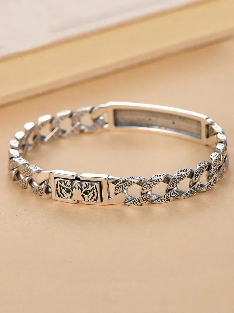 Pulseira masculina Tigre banhado a prata